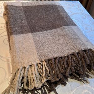 Cozy Plaid Wool Throw Blanket - Brown and Cream